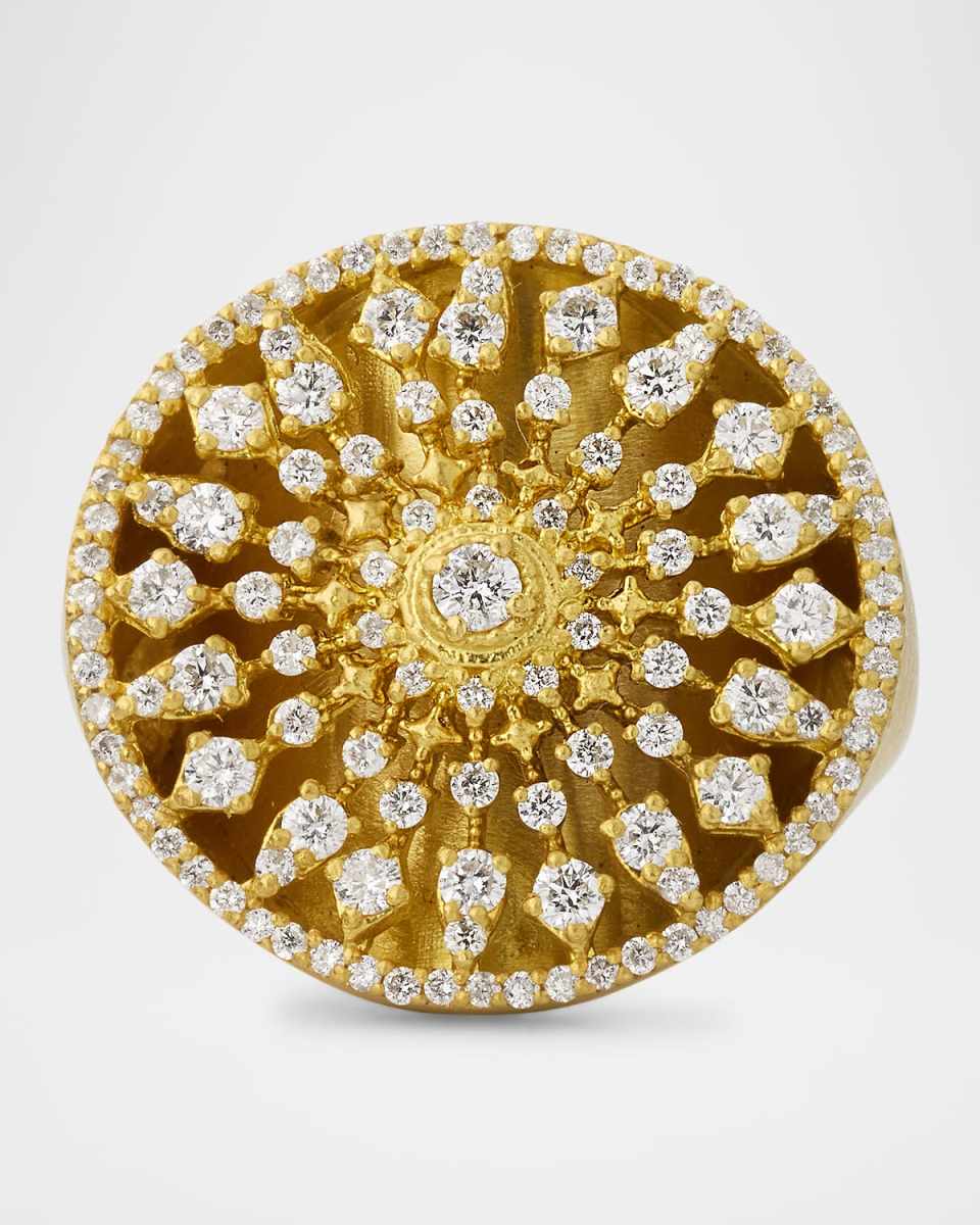 Medium Diamond Sunburst Ring in 18K Yellow Gold, Size 7